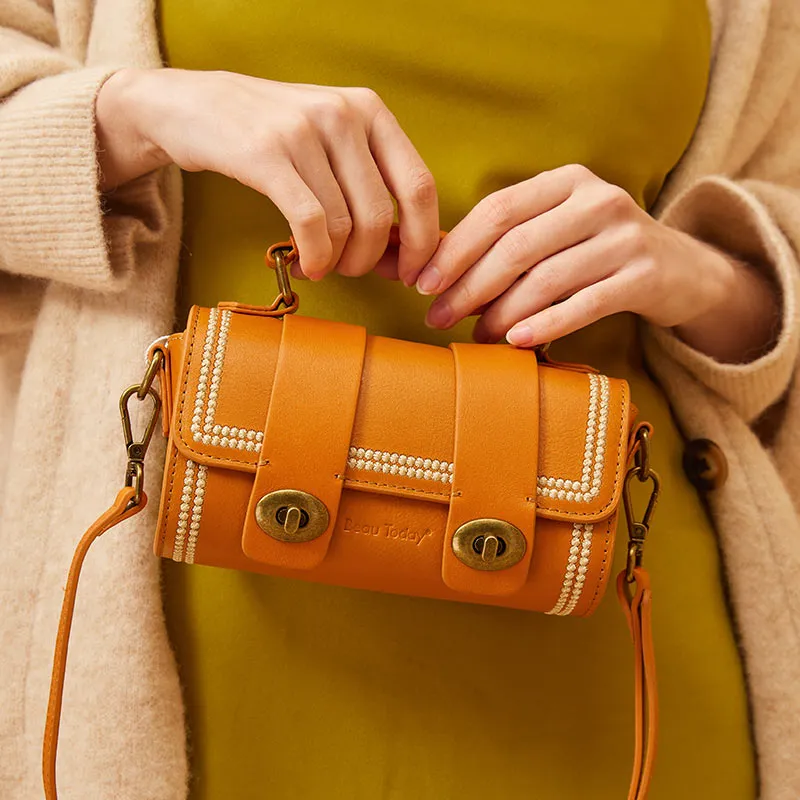 BeauToday Women's Genuine Leather Mini Handbag Vintage Shoulder Bags with Hasp Closure