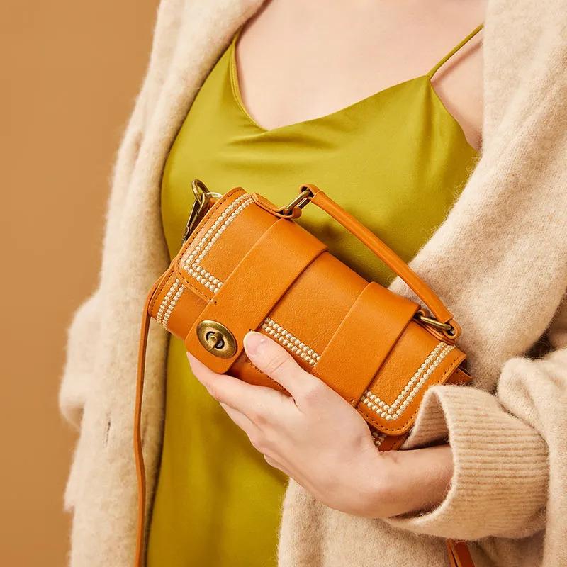 BeauToday Women's Genuine Leather Mini Handbag Vintage Shoulder Bags with Hasp Closure