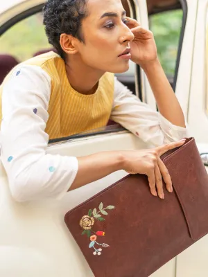 Brown Hand Embroidered Laptop Sleeve (13/14’’)