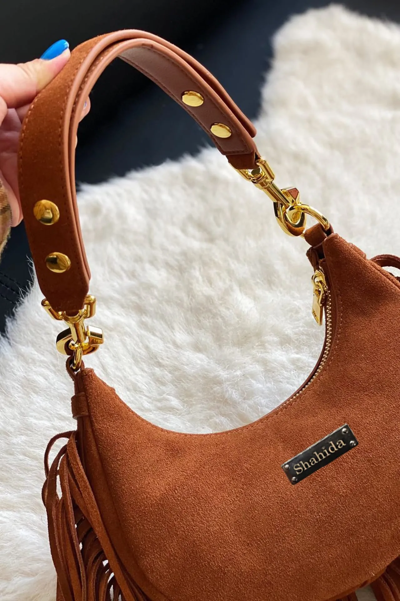 Brown Stylish Long Fringe Handbag