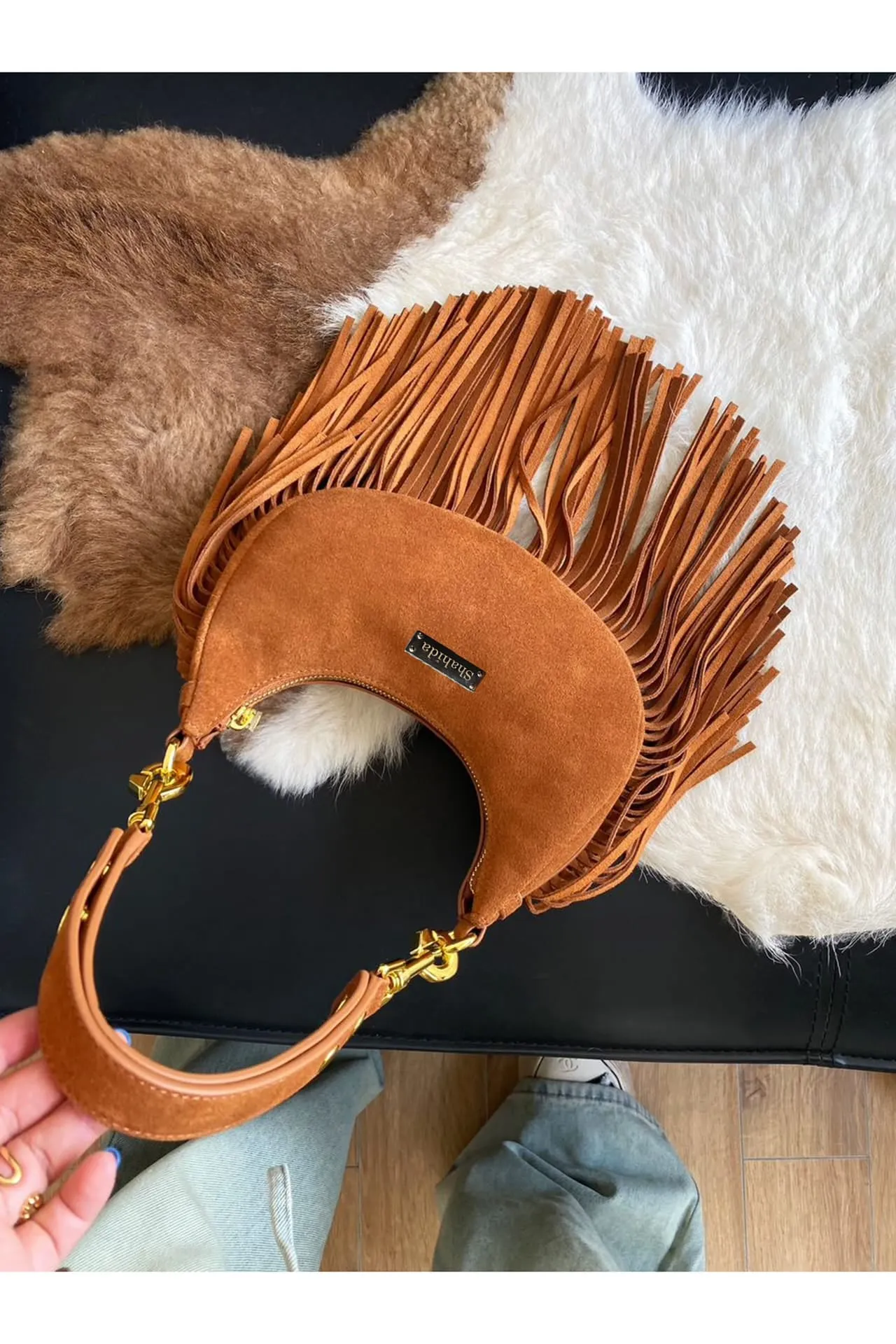 Brown Stylish Long Fringe Handbag