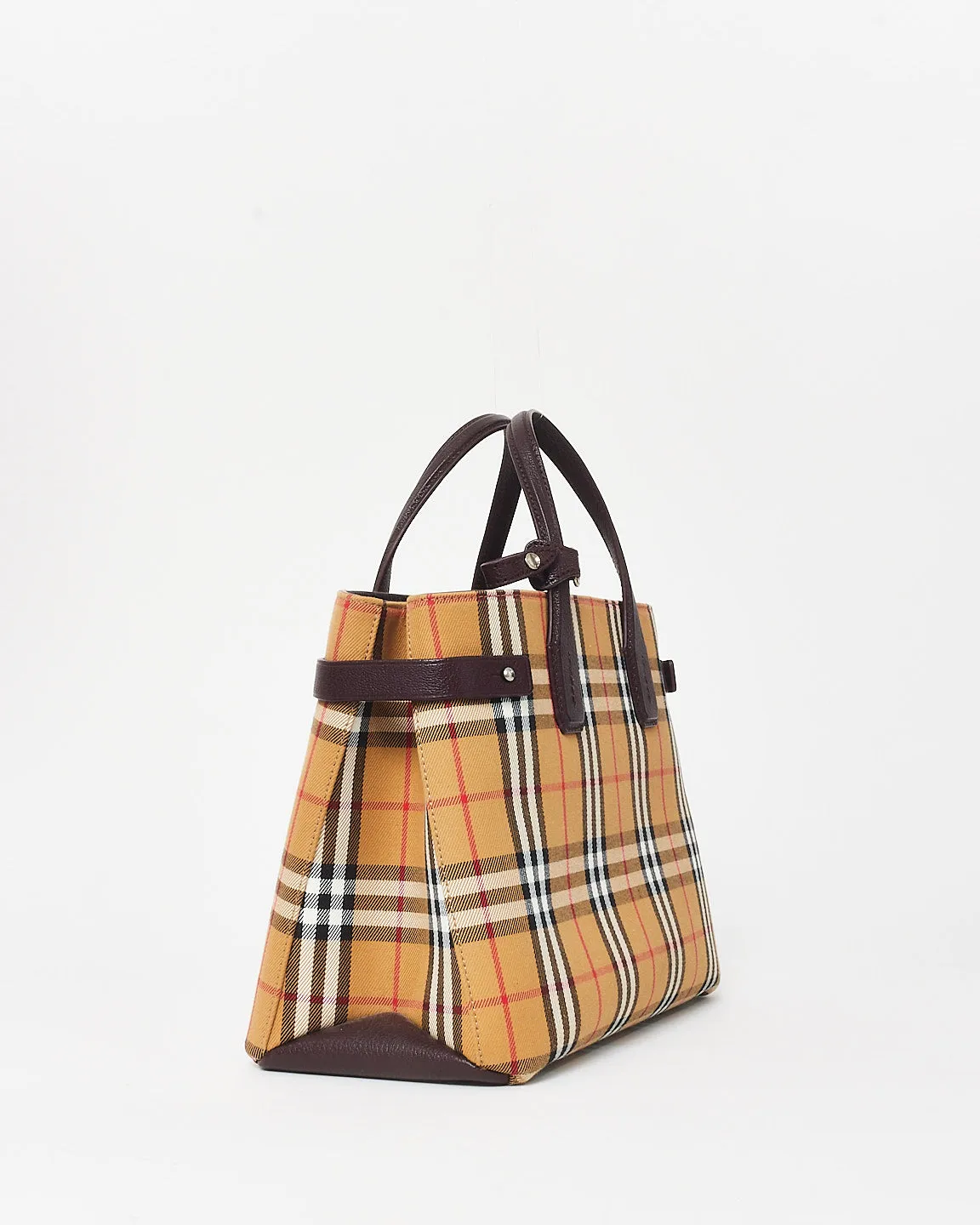 Burberry Vintage Check Canvas & Burgundy Leather Banner Tote
