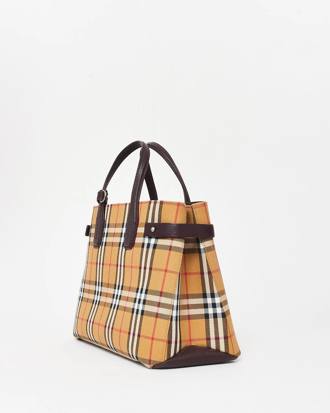 Burberry Vintage Check Canvas & Burgundy Leather Banner Tote