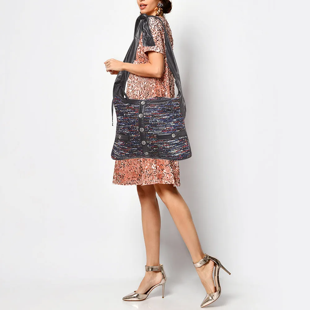 CHANEL Multicolor Tweed Fringe and Leather Large Girl Bag