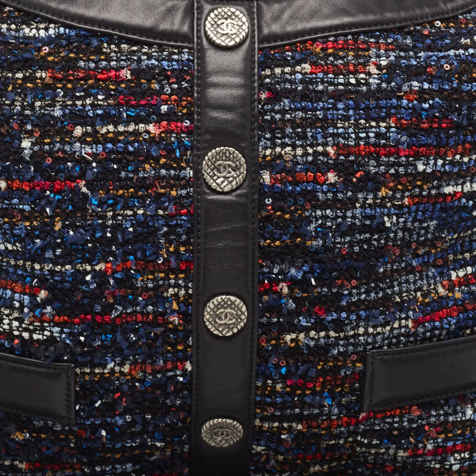 CHANEL Multicolor Tweed Fringe and Leather Large Girl Bag
