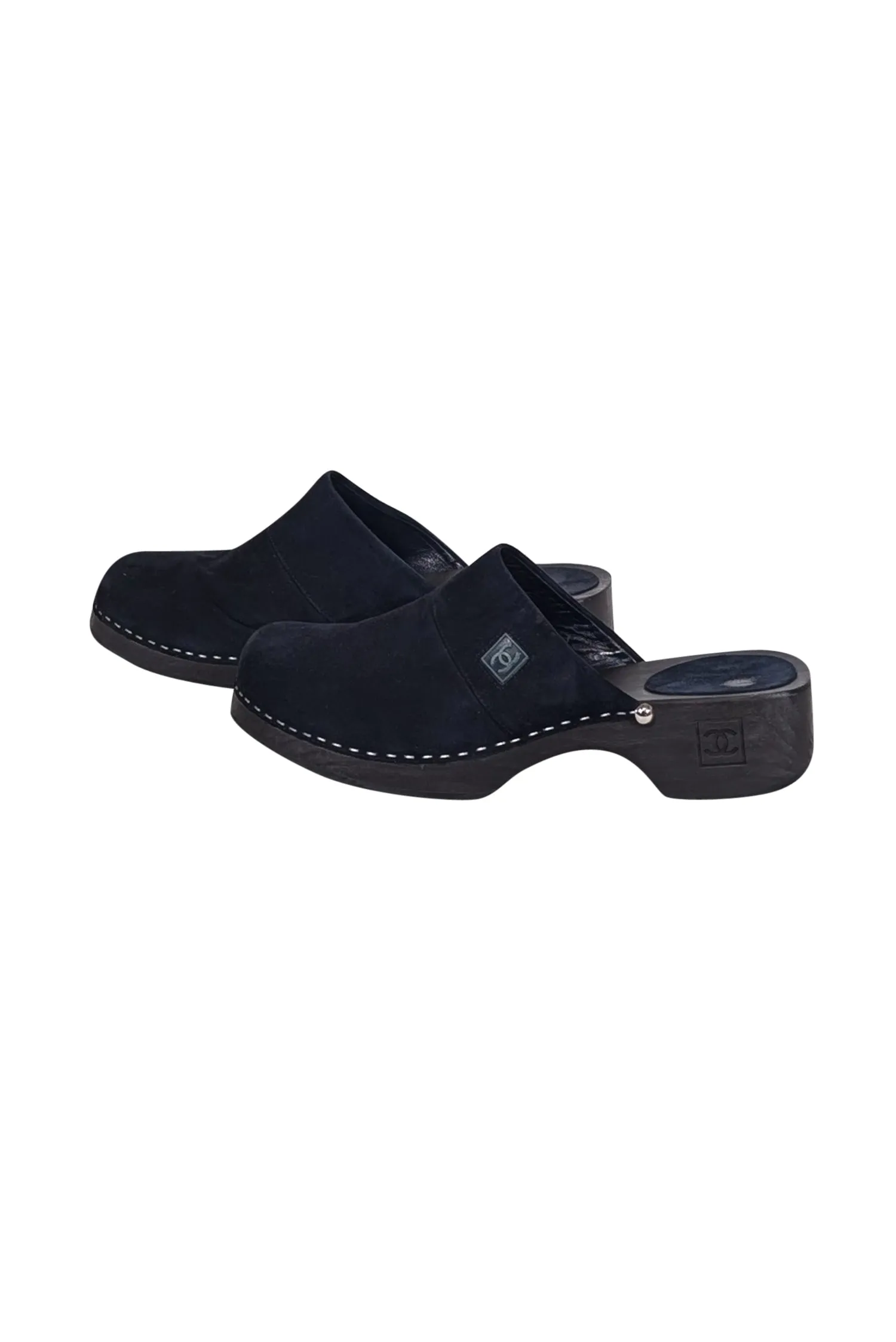 Chanel - Navy Suede Clog Mules Sz 11