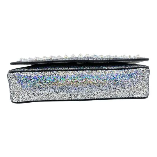 Christian Louboutin Clutch Zoompouch Crystal Embellished Silver Leather Cross Body Bag