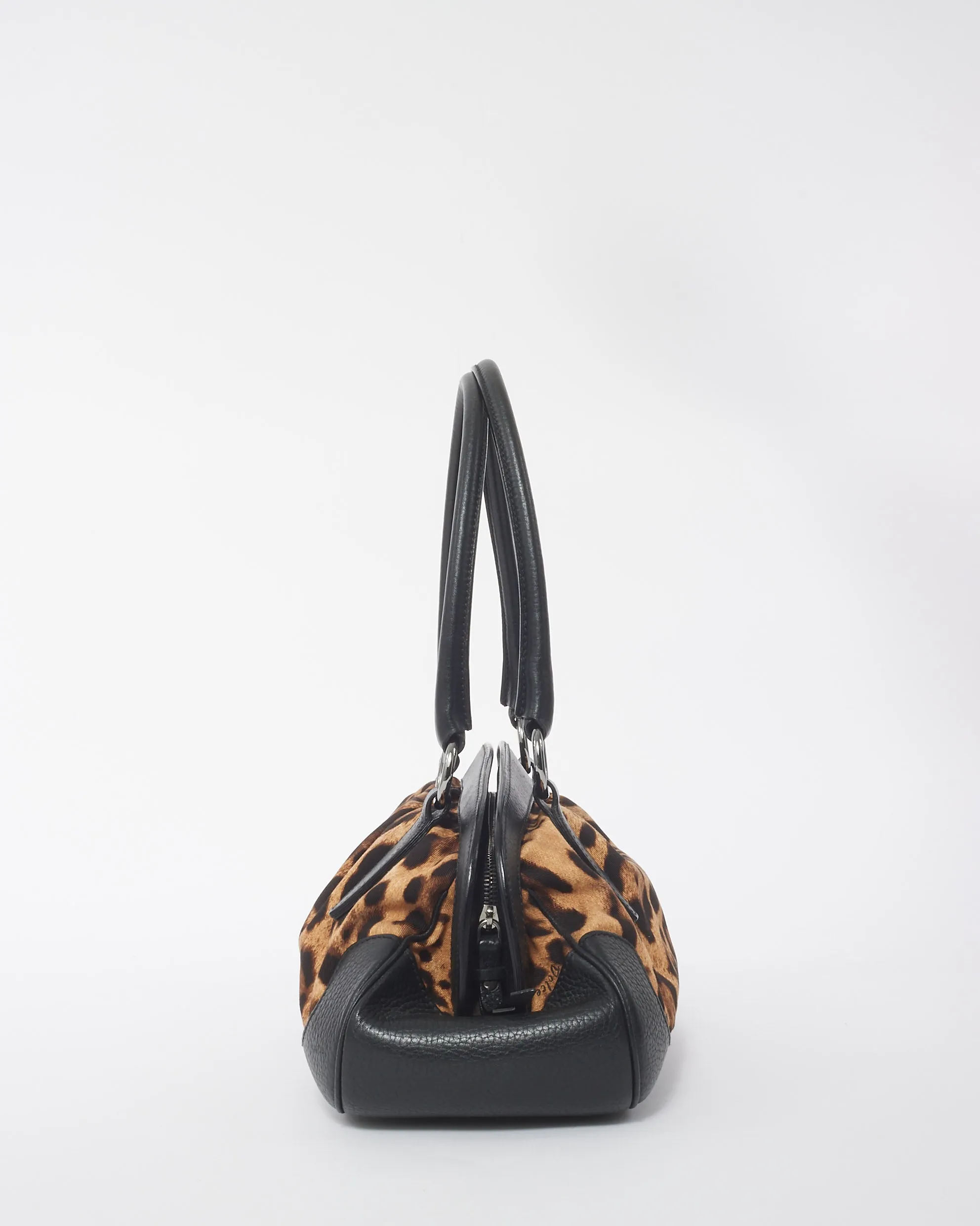 Dolce & Gabbana Black Leather Trim Leopard Print Medium Satchel