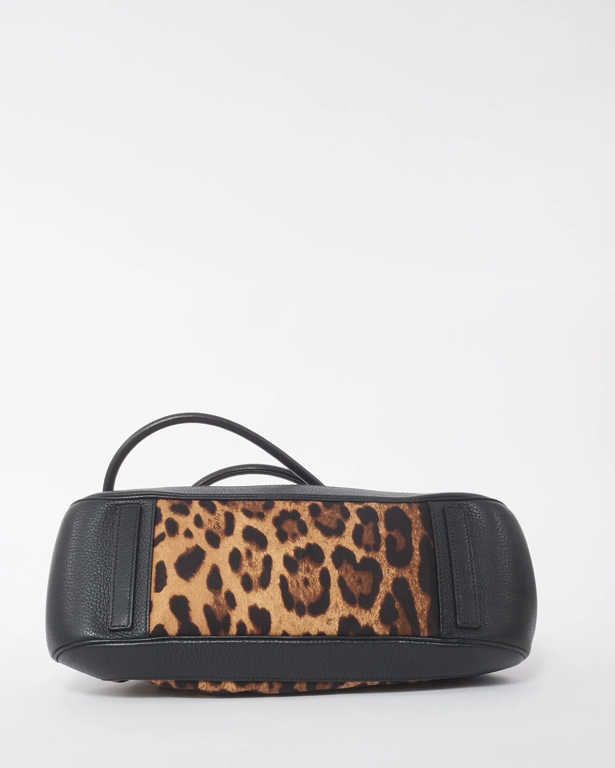 Dolce & Gabbana Black Leather Trim Leopard Print Medium Satchel