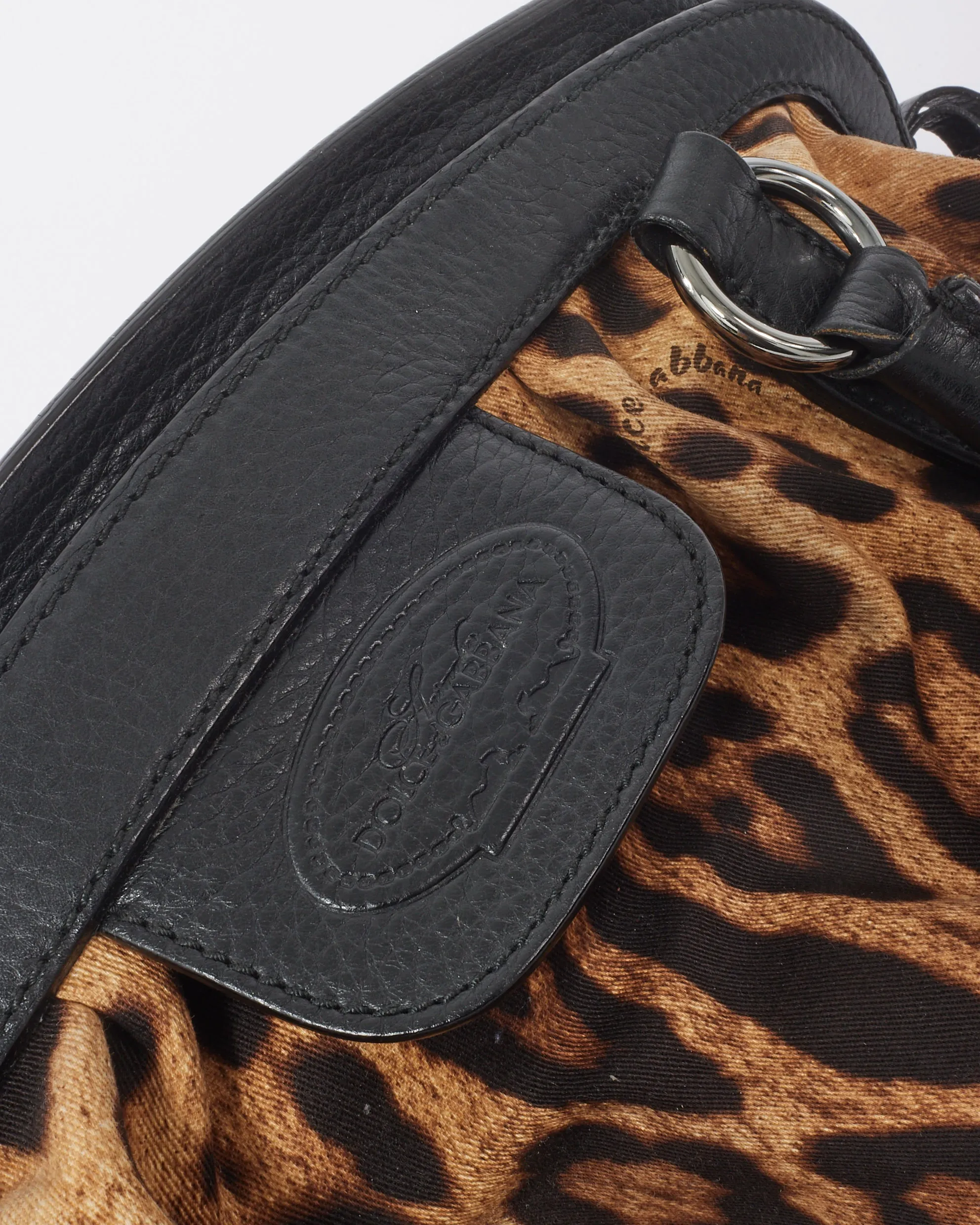 Dolce & Gabbana Black Leather Trim Leopard Print Medium Satchel