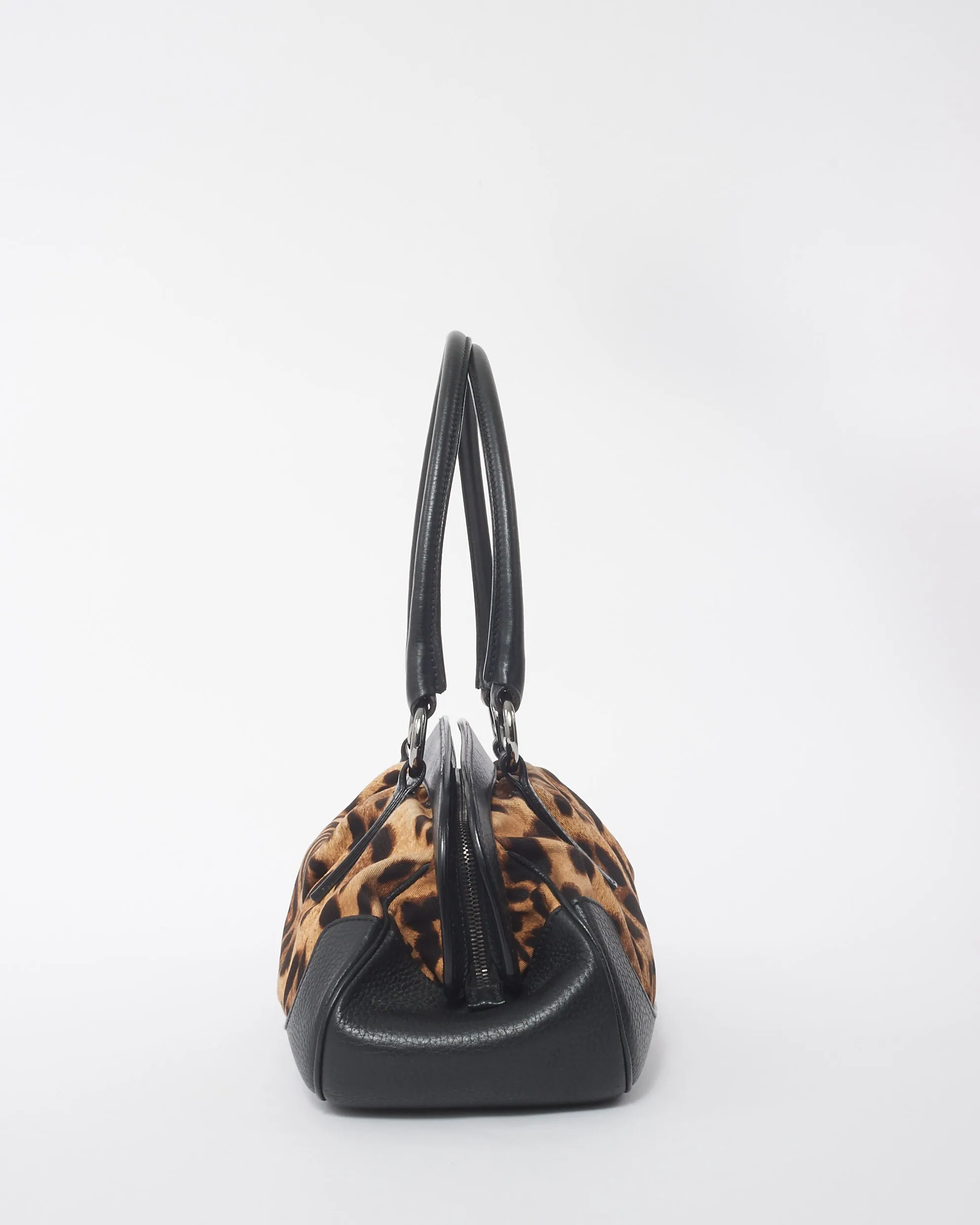 Dolce & Gabbana Black Leather Trim Leopard Print Medium Satchel