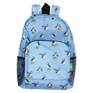 Eco Chic Blue Lightweight Foldable Backpack Multi Puffin