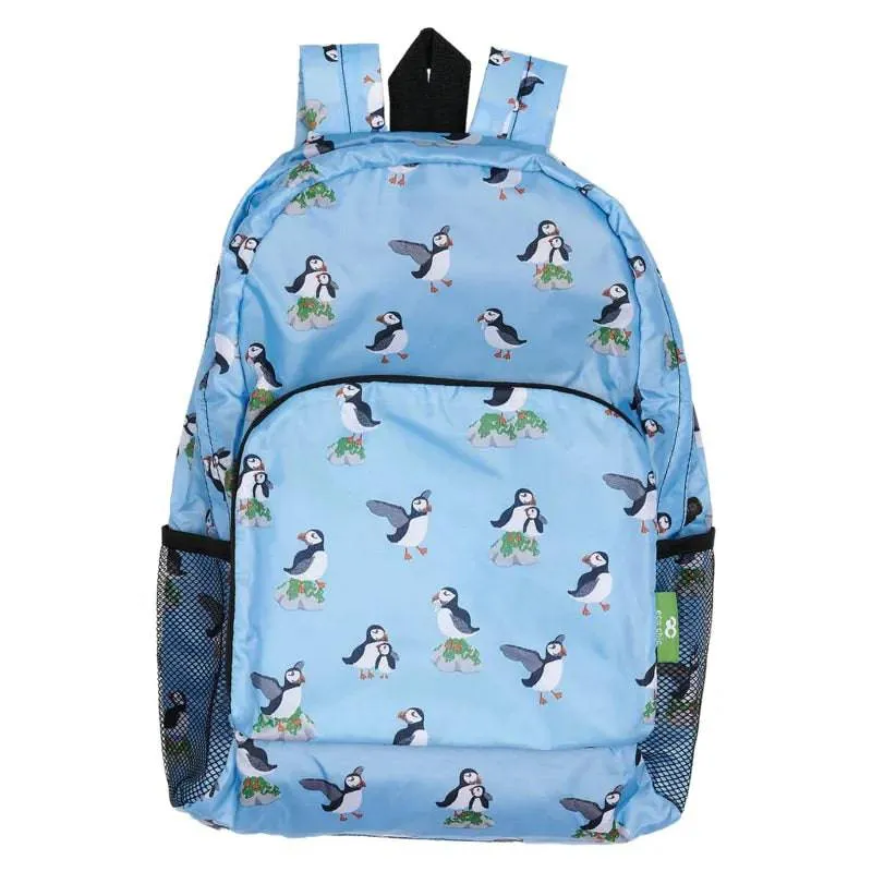Eco Chic Blue Lightweight Foldable Backpack Multi Puffin