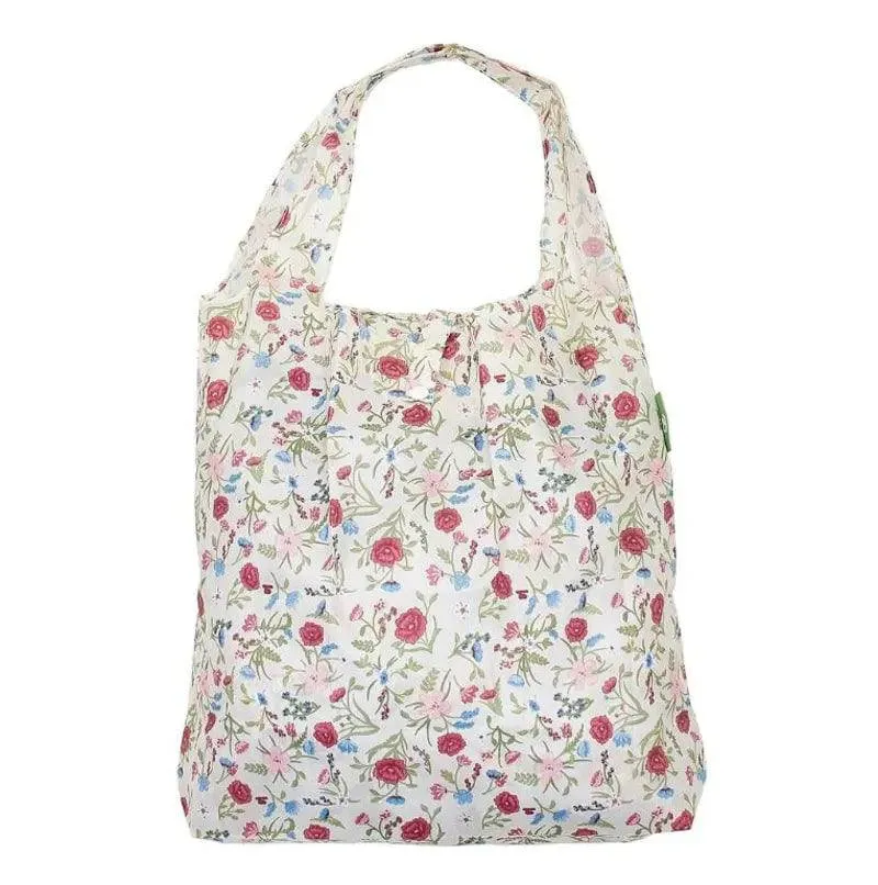 Eco Chic Lightweight Foldable Reusable Beige Floral Shopping Bag