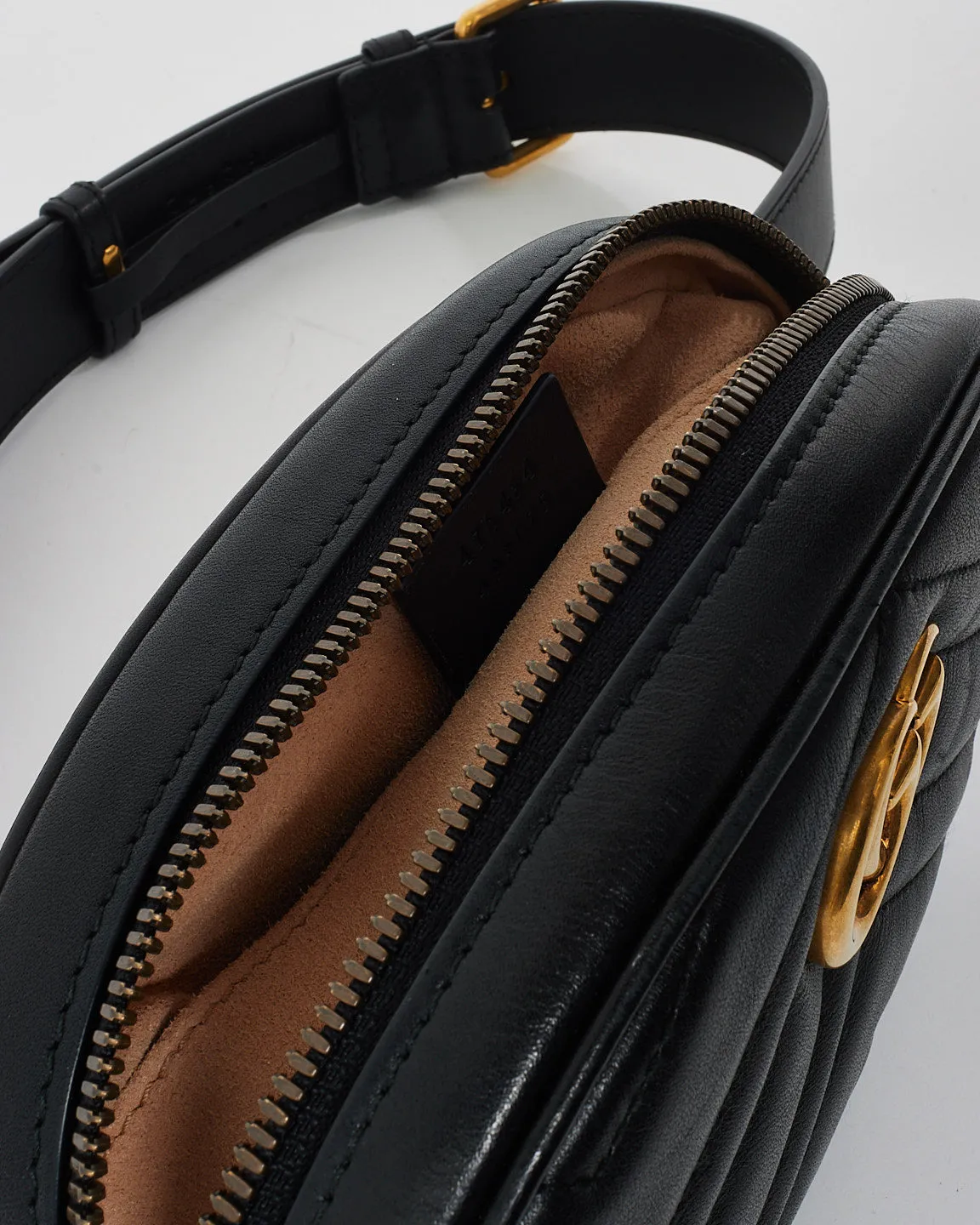 Gucci Black Leather GG Marmont Belt Bag - 85/34