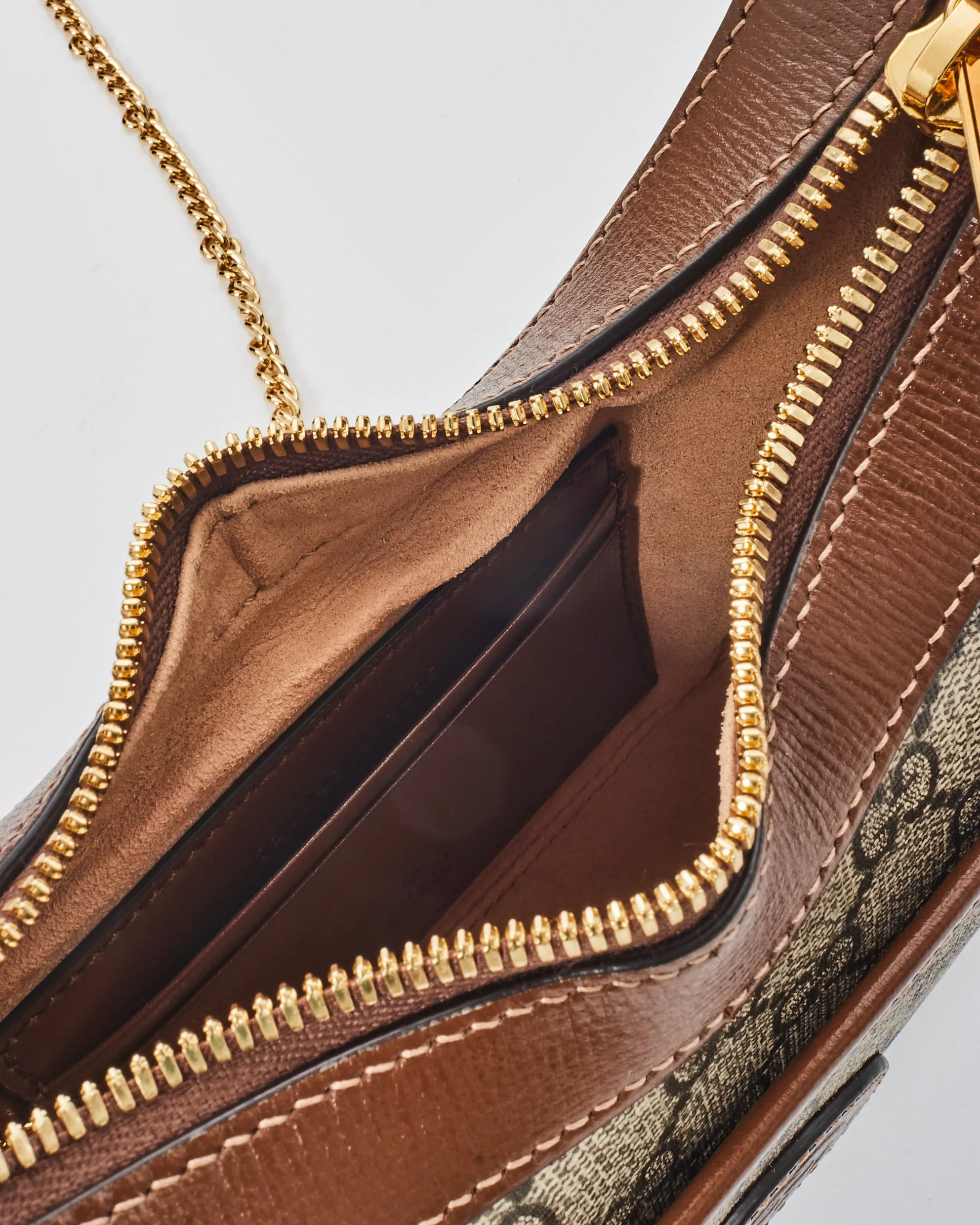 Gucci Monogram Canvas & Brown Leather GG Half-Moon Mini Bag