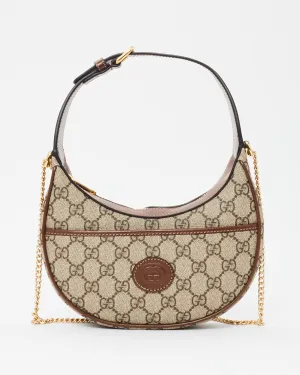 Gucci Monogram Canvas & Brown Leather GG Half-Moon Mini Bag