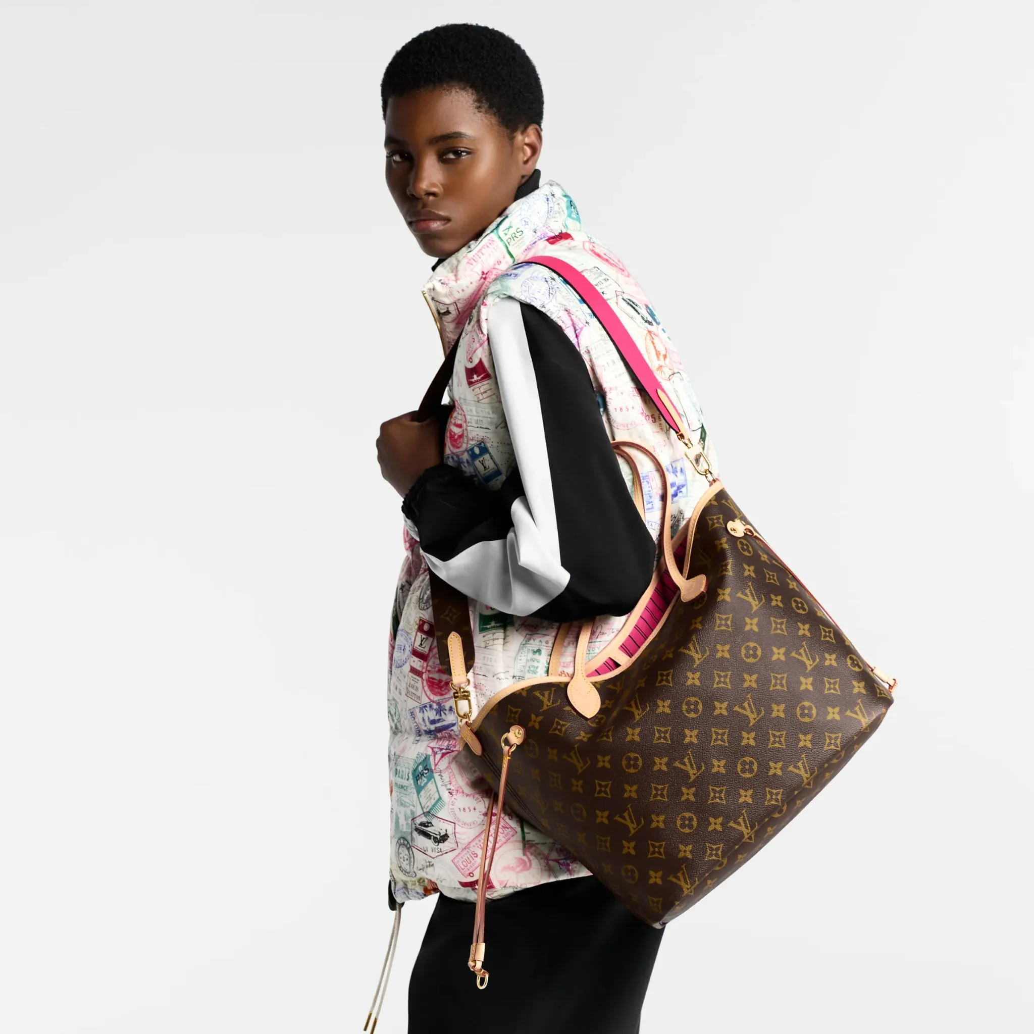 Louis Vuitton Neverfull Bandoulière Inside Out MM Monogram/Rose Pondichery