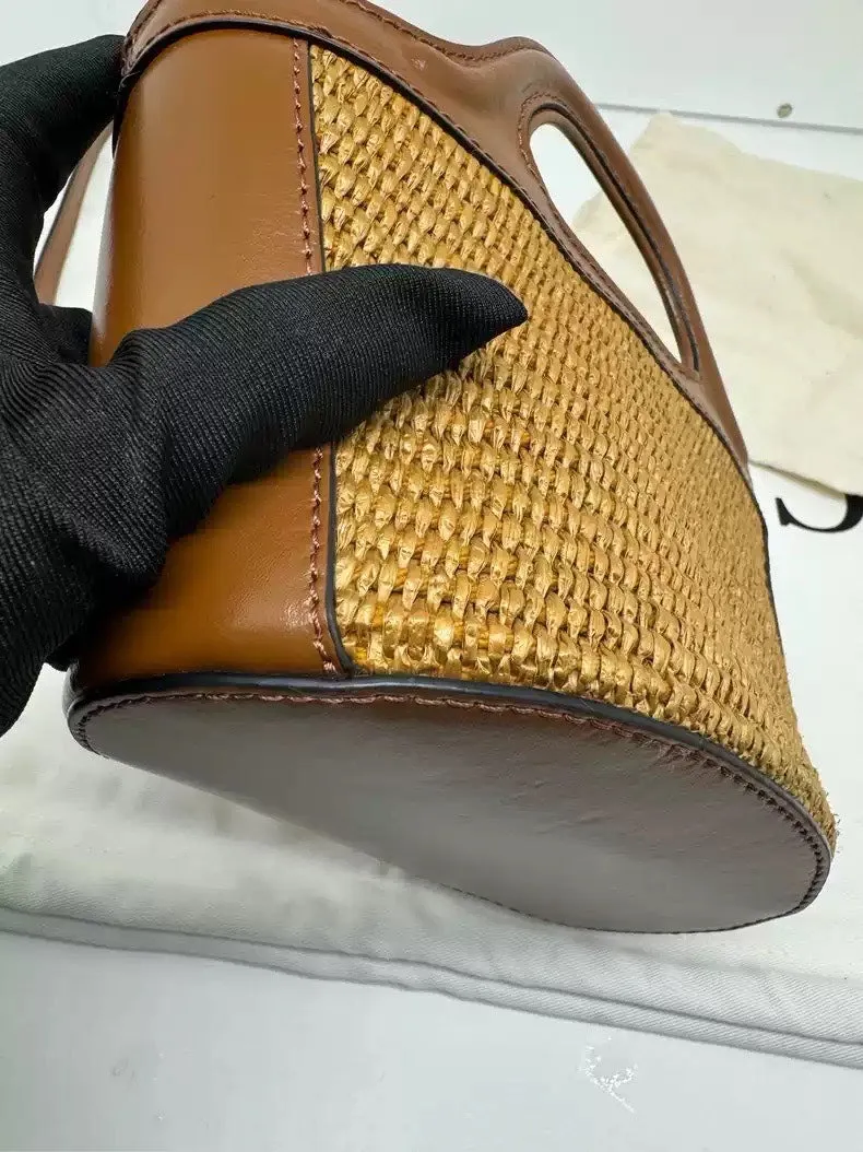 Marni Mini Tropicalia Brown Caramel Woven Straw Bag Compact Stylish