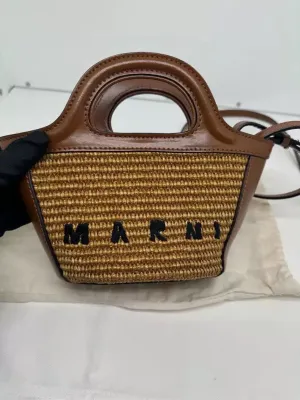 Marni Mini Tropicalia Brown Caramel Woven Straw Bag Compact Stylish