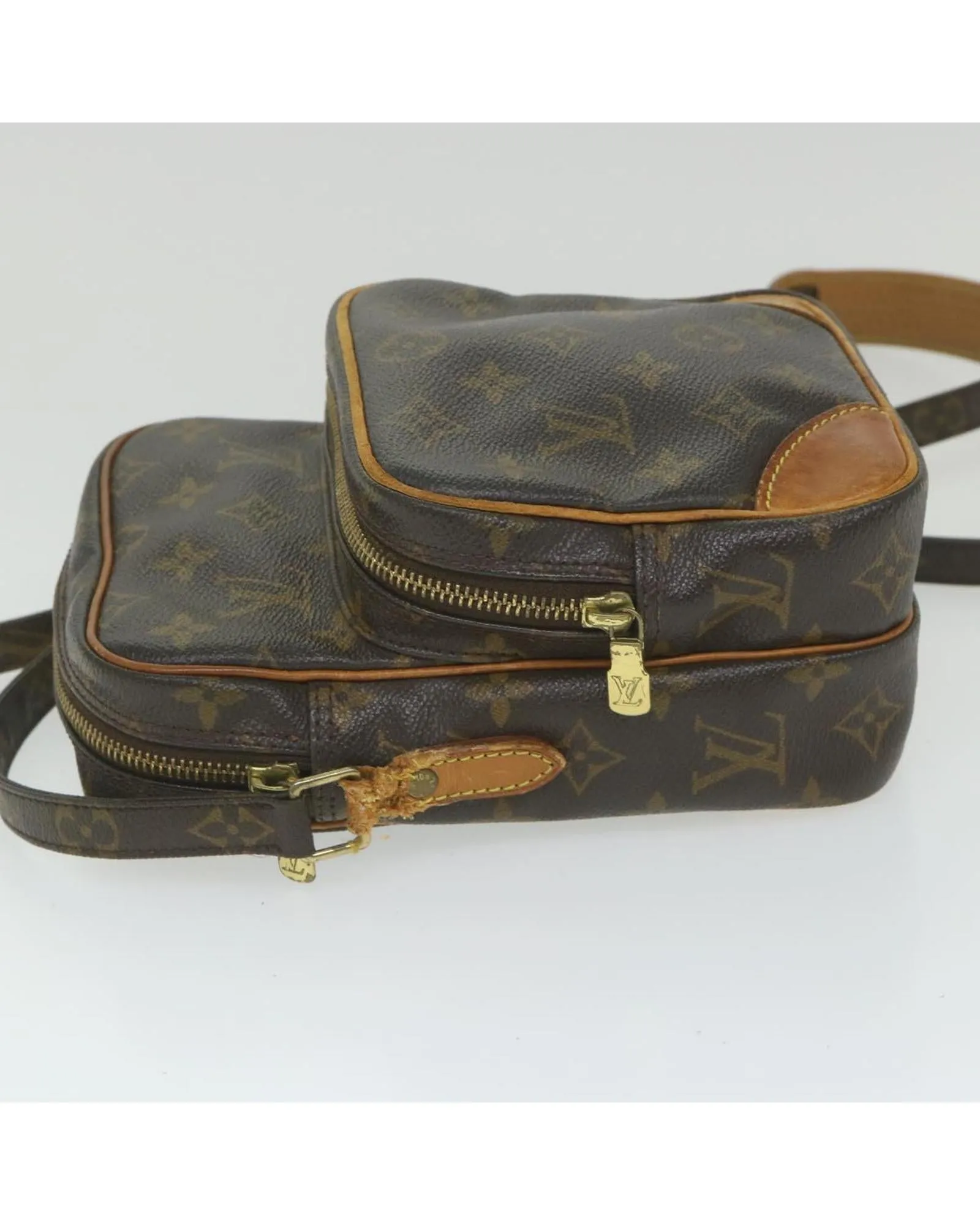 Monogram Shoulder Bag with Adjustable Strap and Flap Closure