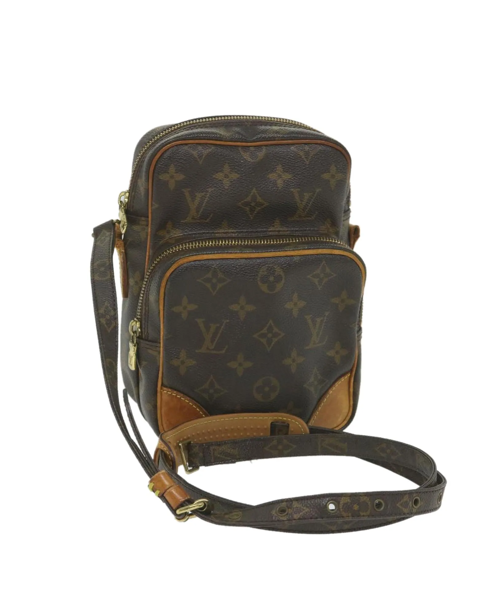 Monogram Shoulder Bag with Adjustable Strap and Flap Closure