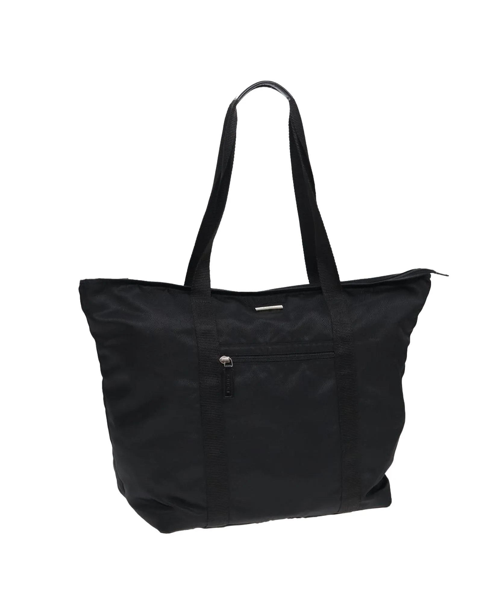 Nylon Boston Bag with Leather Trim and Top Handles