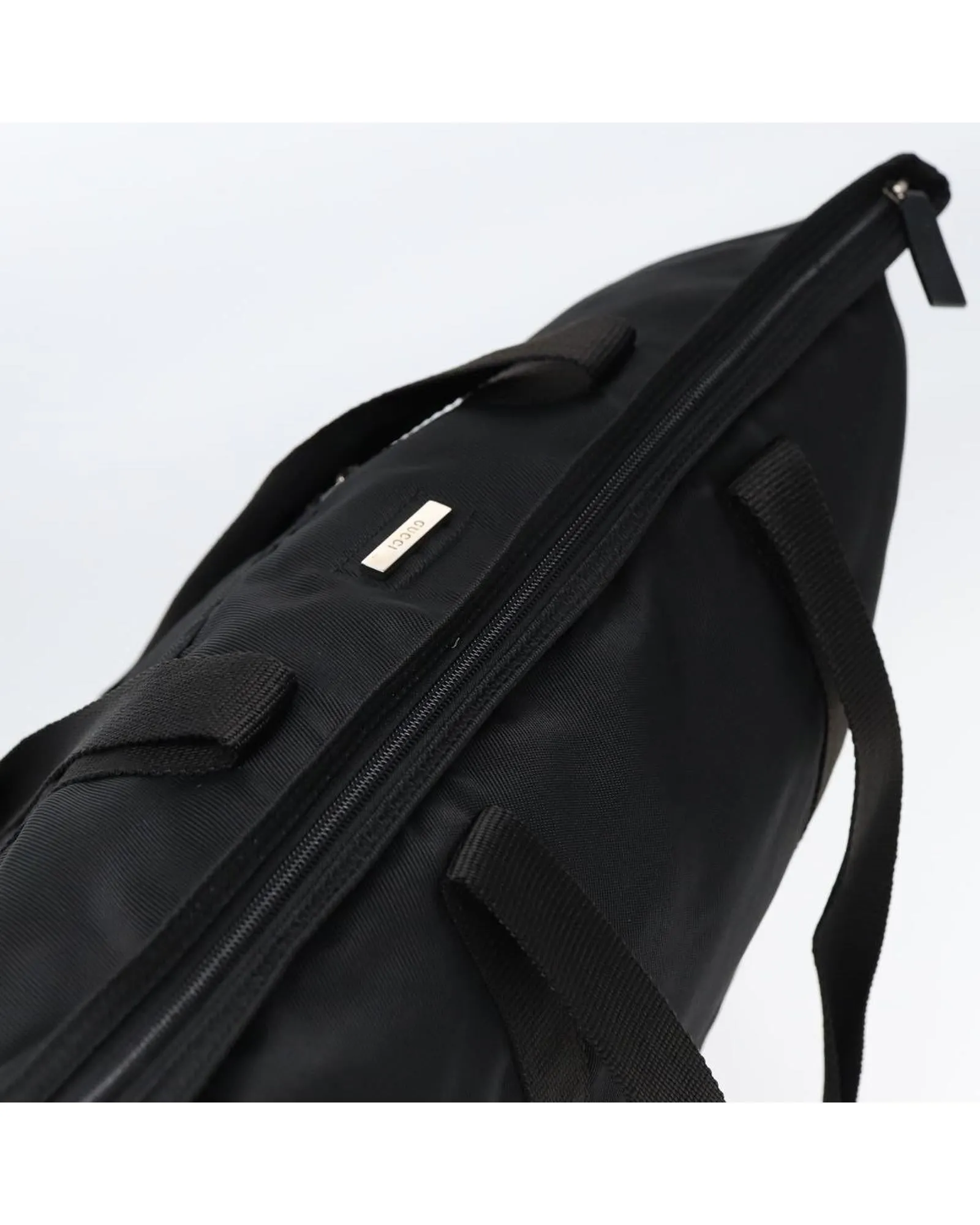 Nylon Boston Bag with Leather Trim and Top Handles