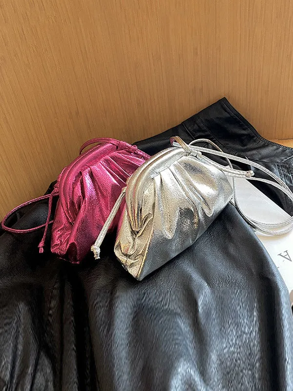 Pleated Shiny Solid Color Bags Crossbody Bags Handbags