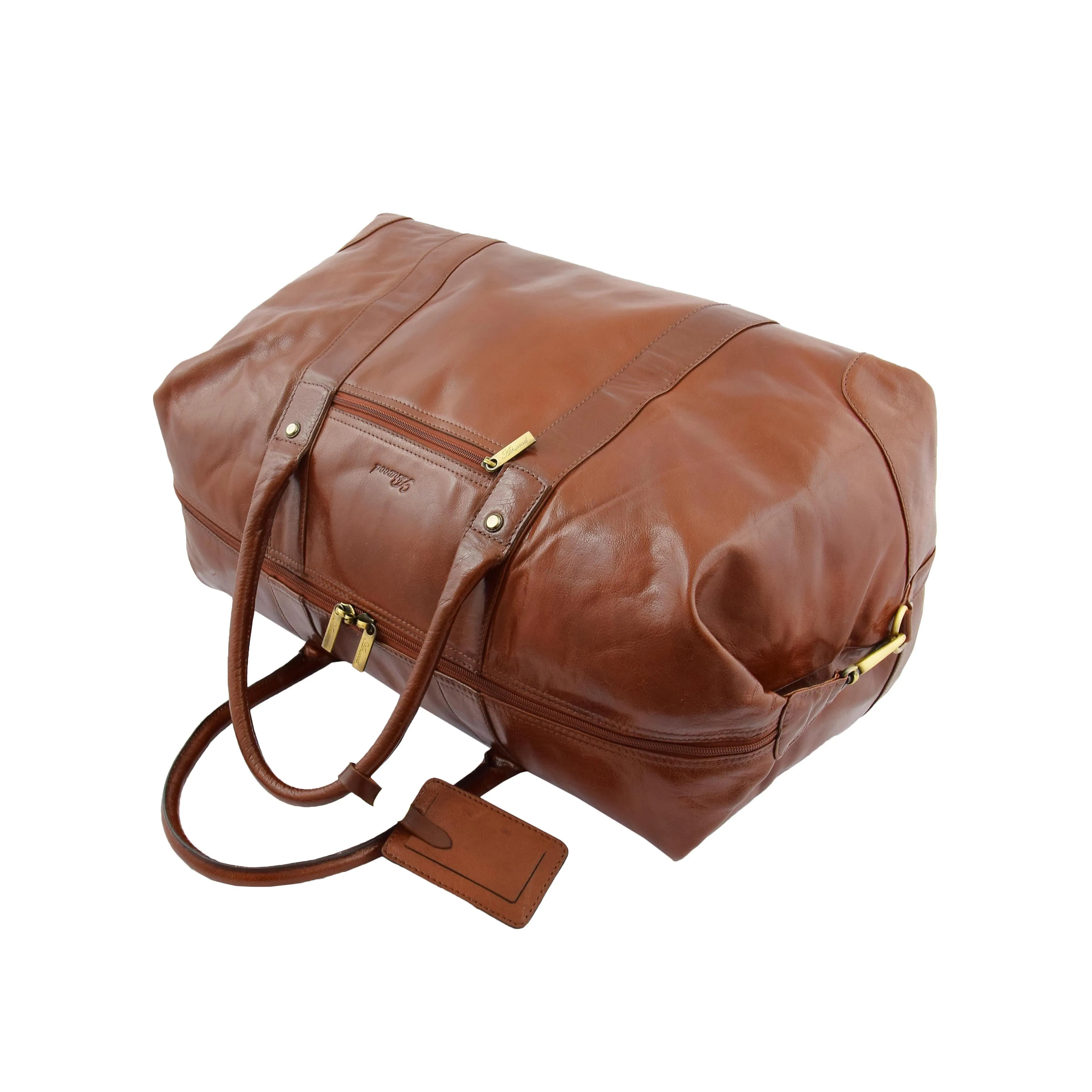 Prestigious Cognac Veg Tan Leather Holdall Travel Duffle Weekend Bag Voyage