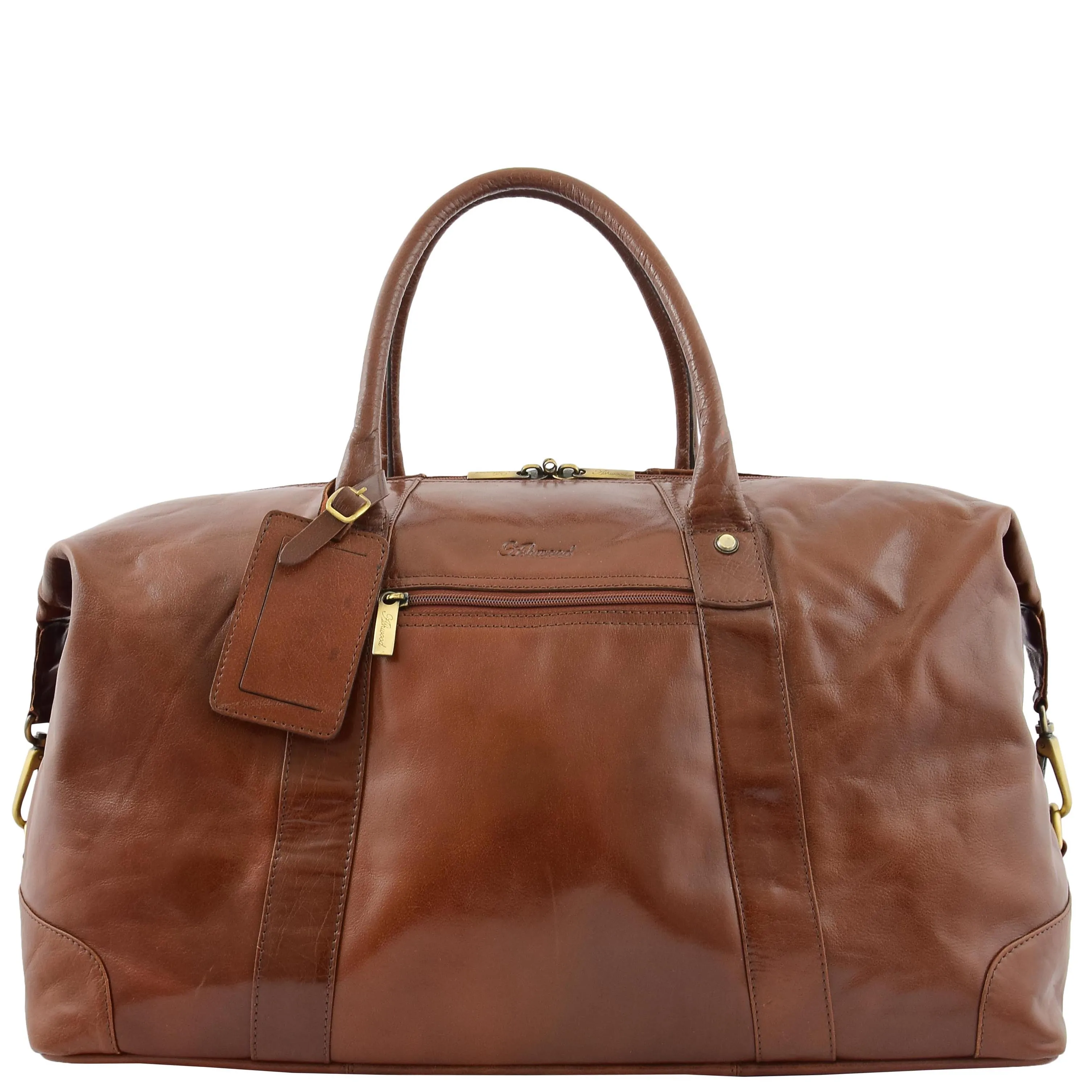 Prestigious Cognac Veg Tan Leather Holdall Travel Duffle Weekend Bag Voyage