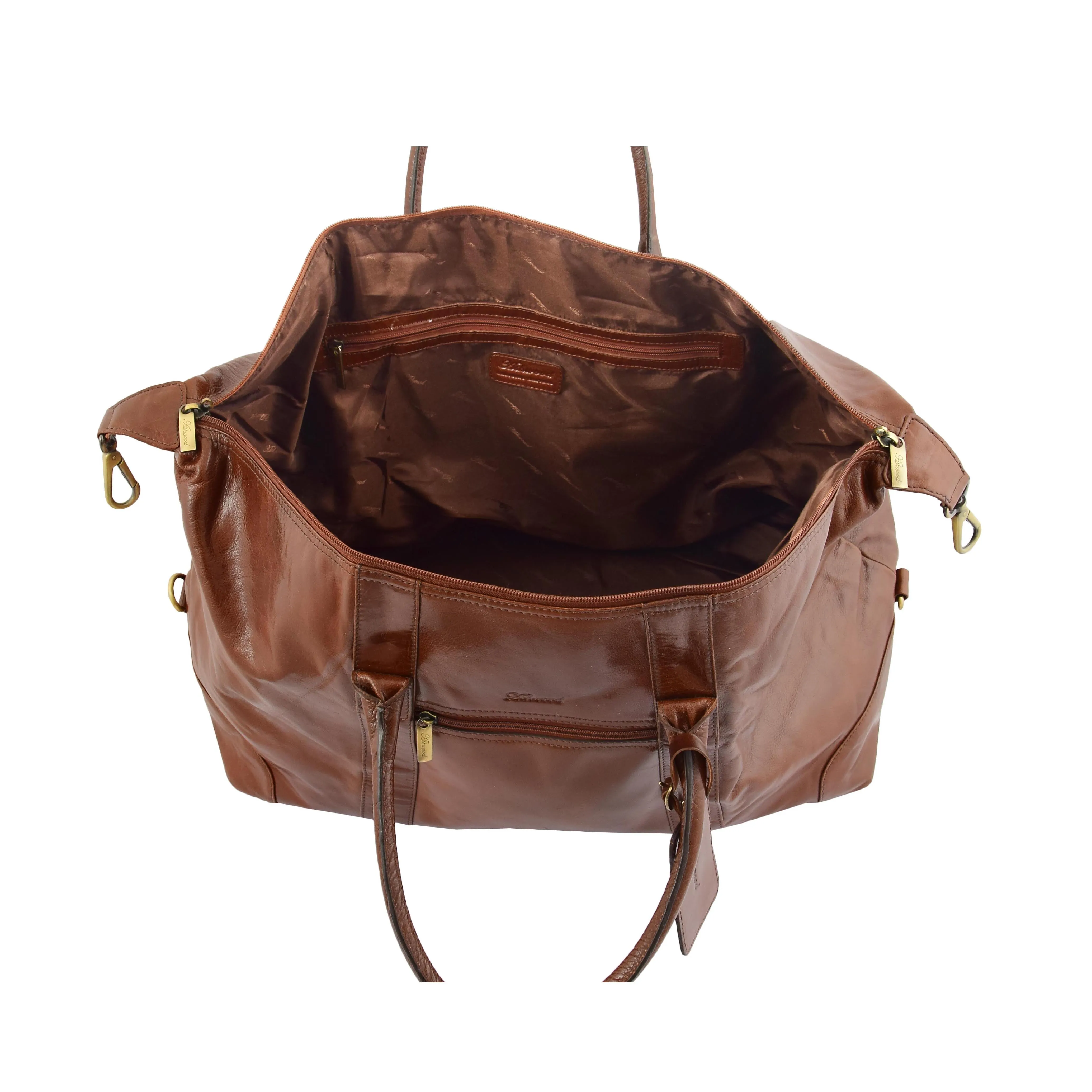 Prestigious Cognac Veg Tan Leather Holdall Travel Duffle Weekend Bag Voyage