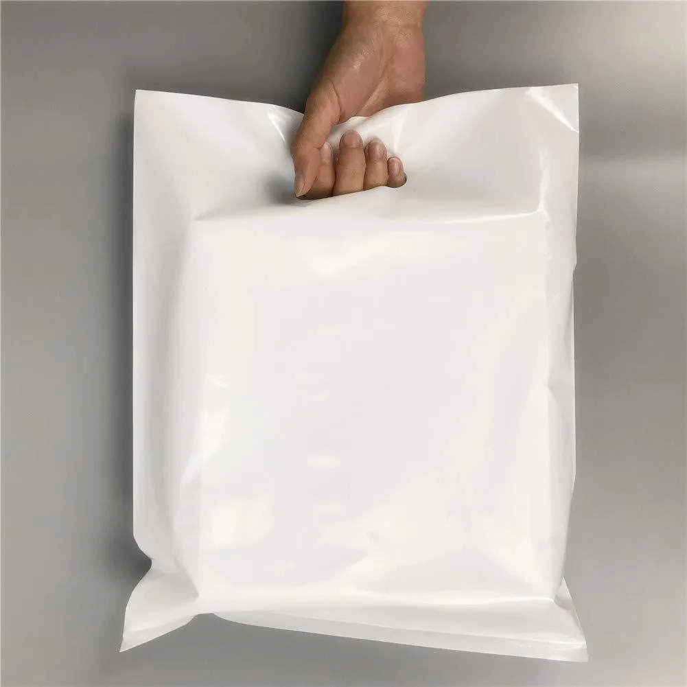 SES.CO 12"x15" White Plastic Merchandise Bags Extra Thick Medium Die Cut Shopping Package,100ct