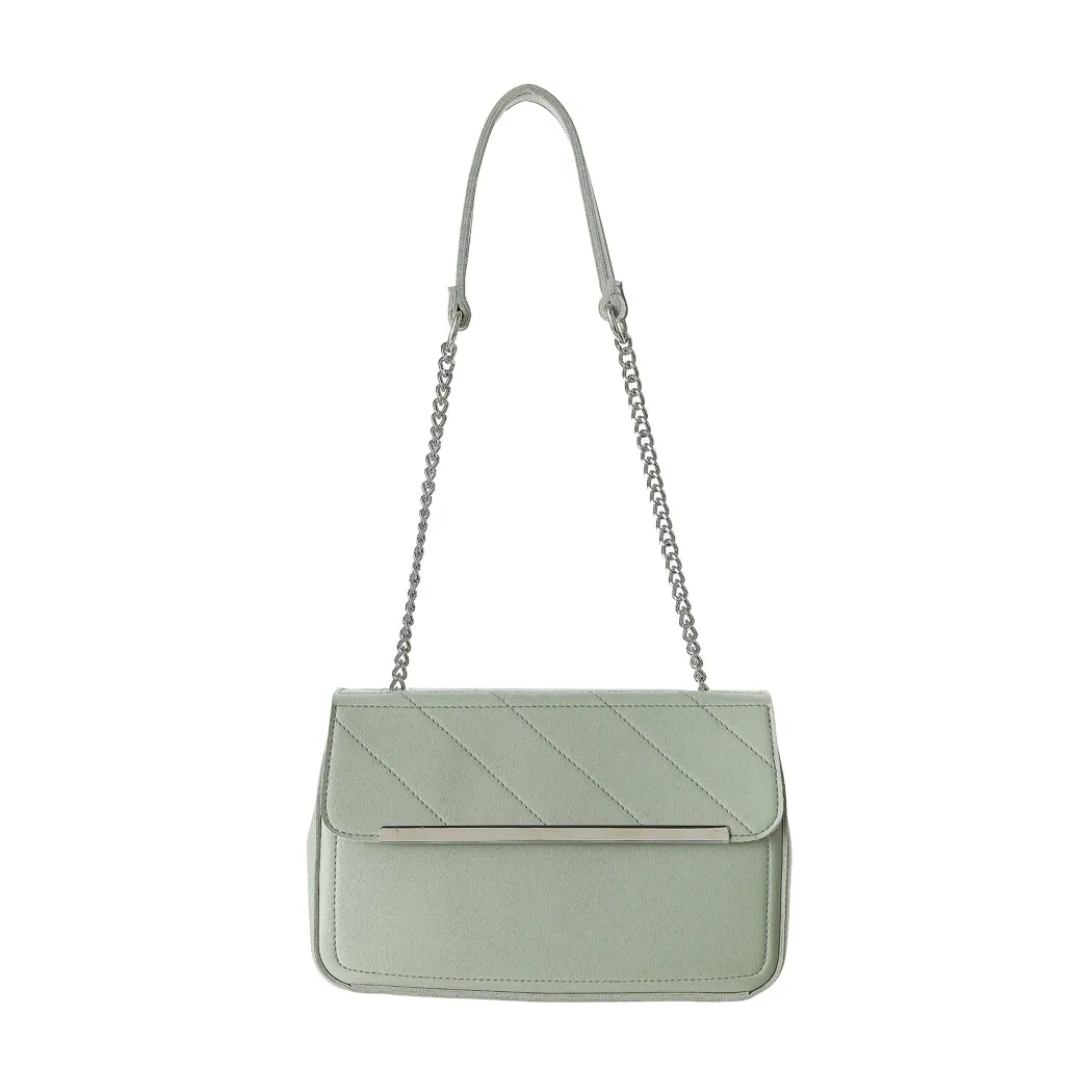 Solid Color Stitches Decorated Shoulder Bag (Light Green)