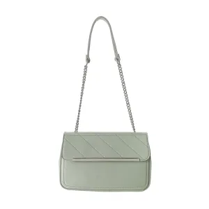 Solid Color Stitches Decorated Shoulder Bag (Light Green)