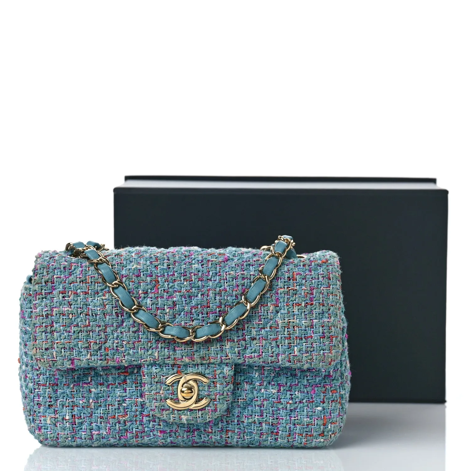 Tweed Quilted Mini Rectangular Flap Turquoise Purple White Red