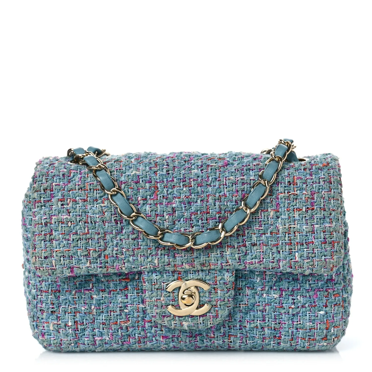 Tweed Quilted Mini Rectangular Flap Turquoise Purple White Red